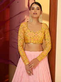 Thumbnail for Myra Multicolour Georgette Mukaish Work Designer Lehenga - Distacart