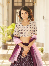 Thumbnail for Myra Purple & White Georgette Embroidered Designer Lehenga - Distacart