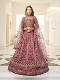 Thumbnail for Myra Rust Orange Heavy Embroidered Designer Lehenga - Distacart