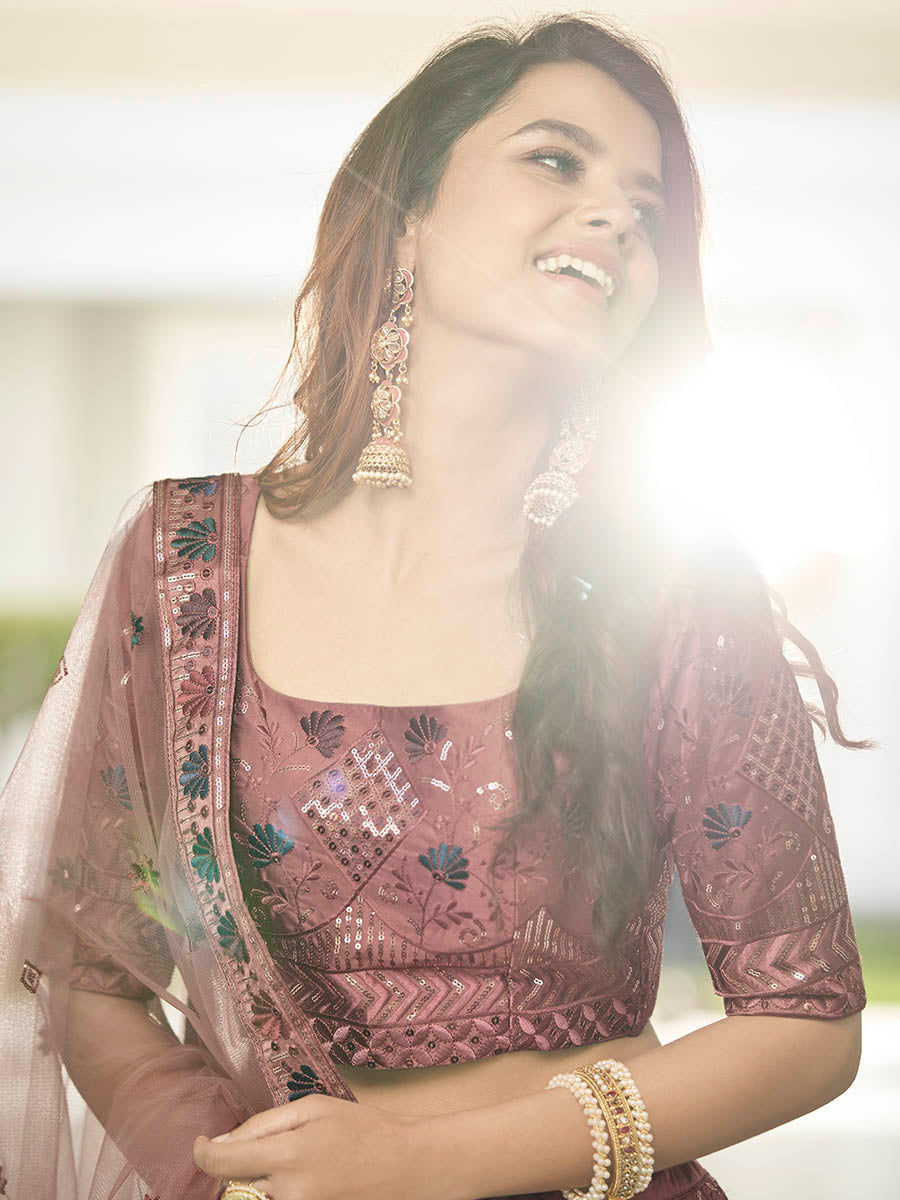 Myra Rust Orange Heavy Embroidered Designer Lehenga - Distacart