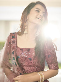 Thumbnail for Myra Rust Orange Heavy Embroidered Designer Lehenga - Distacart