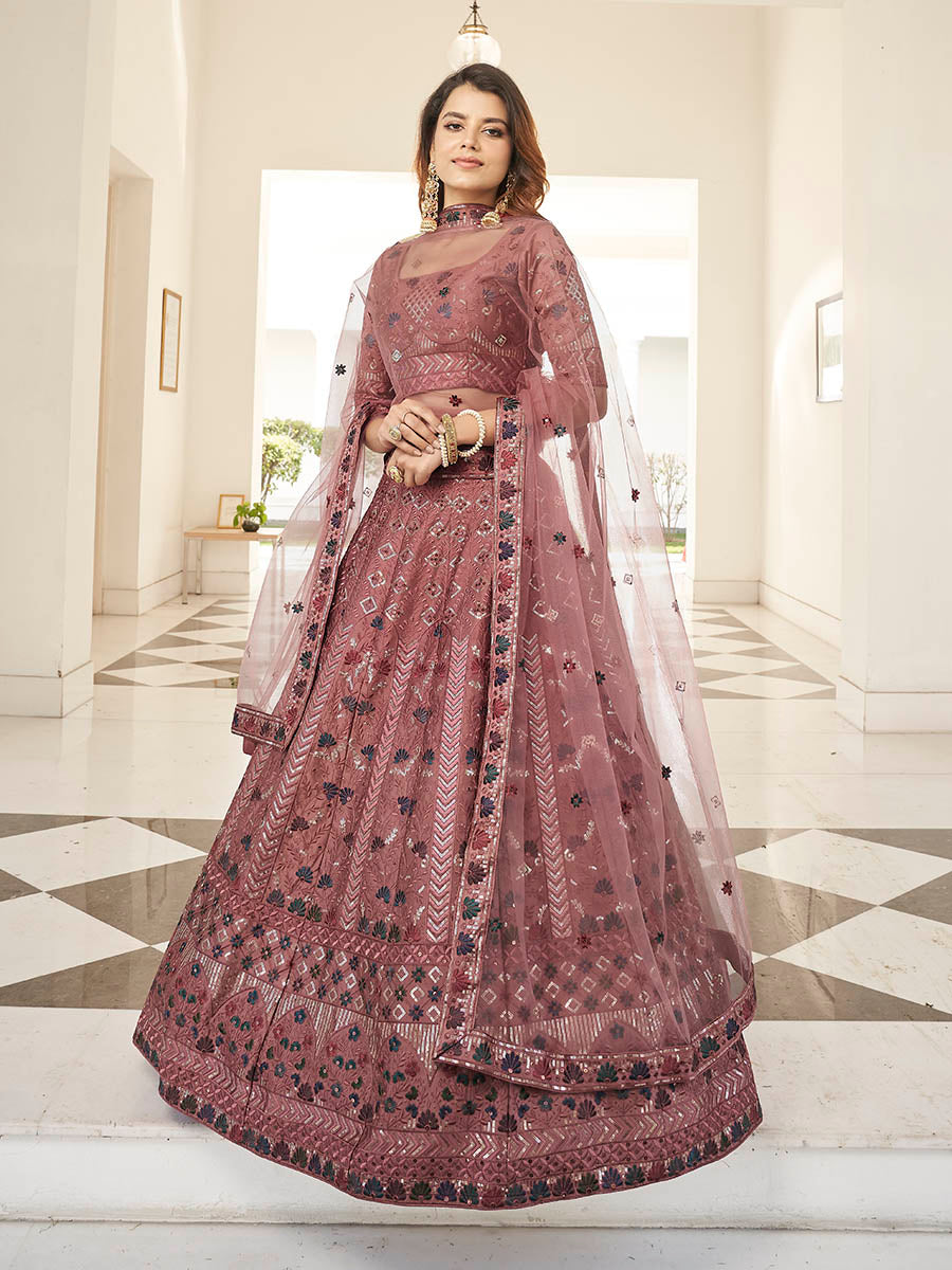 Myra Rust Orange Heavy Embroidered Designer Lehenga - Distacart