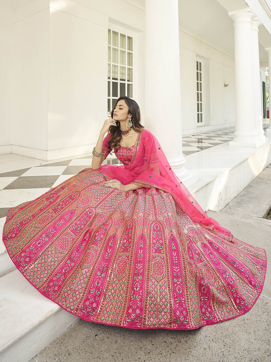 Myra Deep Pink Heavy Embroidered Designer Lehenga - Distacart
