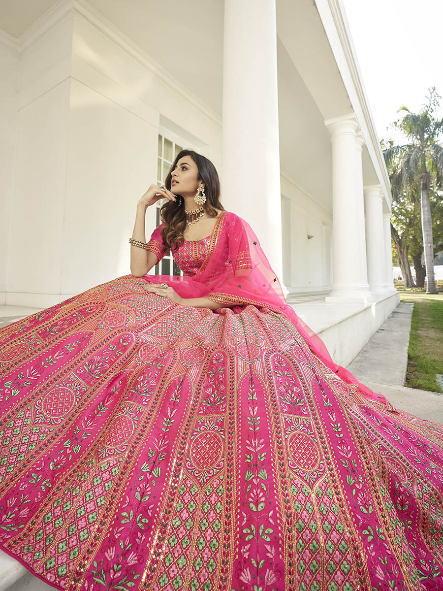 Myra Deep Pink Heavy Embroidered Designer Lehenga - Distacart