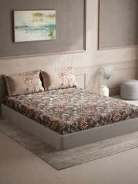 Thumbnail for DDecor Grey & Maroon Ethnic Motifs 140 TC Cotton Queen Bedsheet with 2 Pillow Covers - Distacart