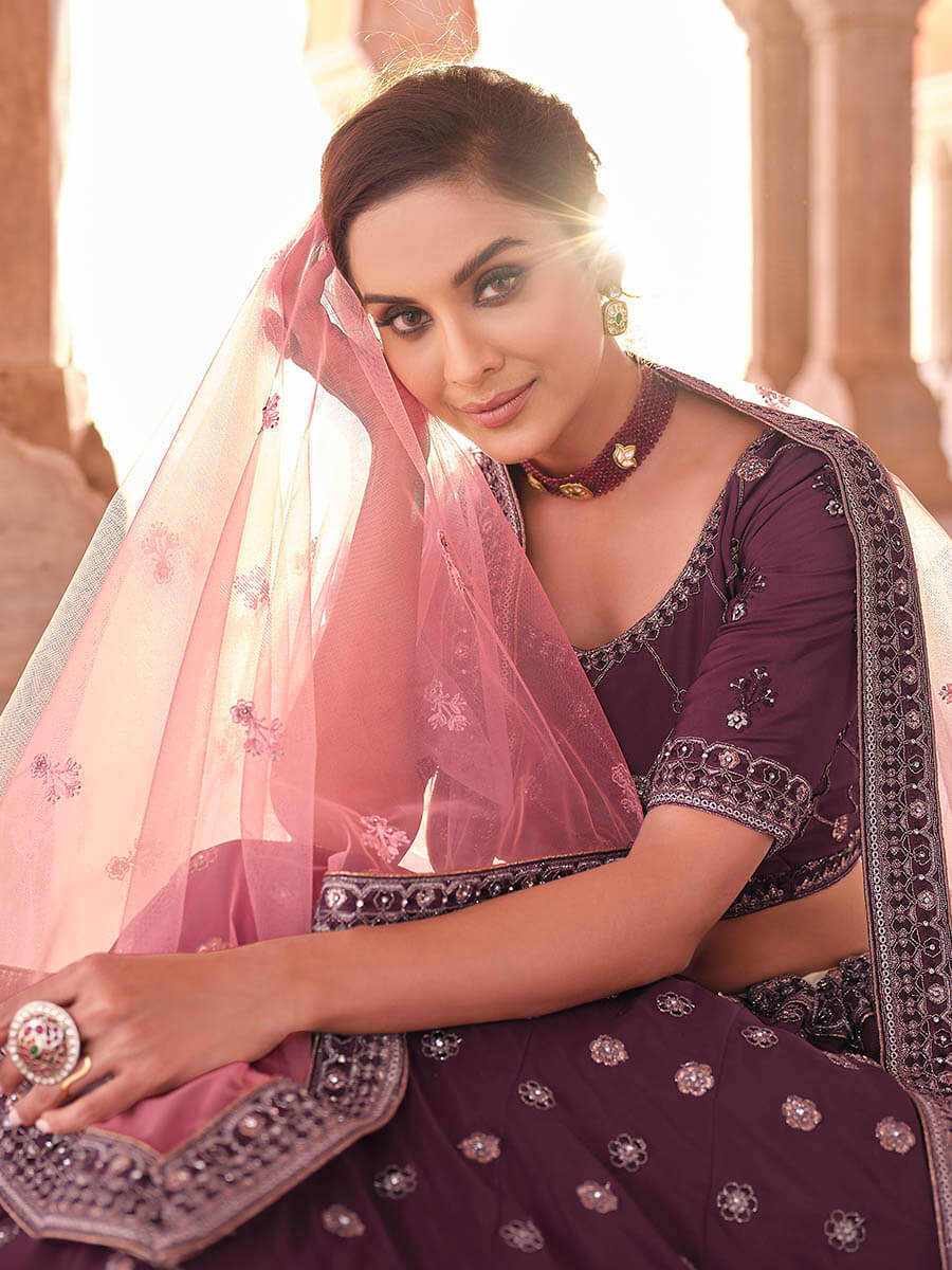 Myra Wine Embroidered Designer Lehenga Choli - Distacart