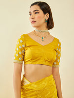 Thumbnail for Soch Yellow & Gold-Toned Floral Embroidered Zari Organza Saree - Distacart