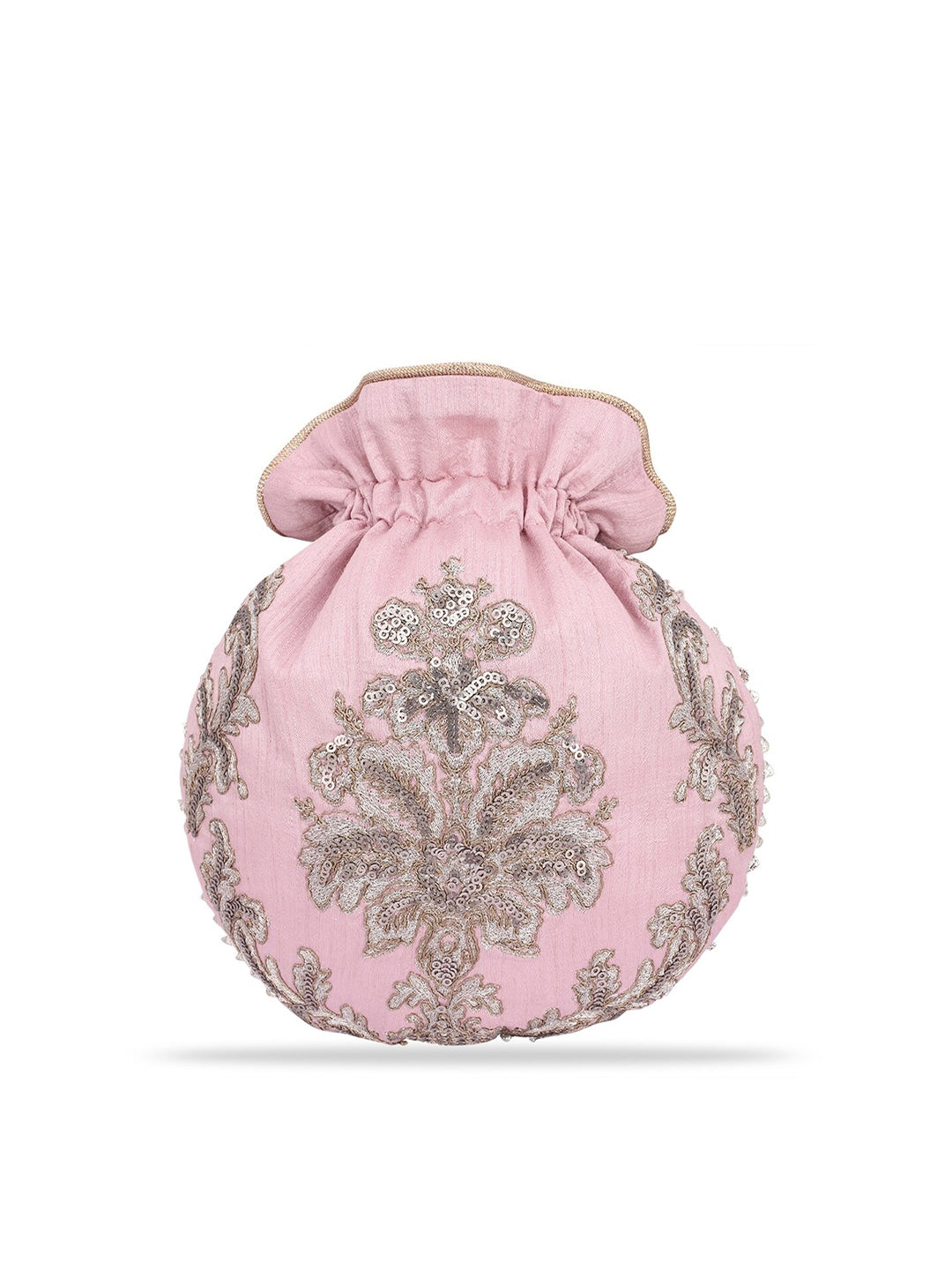 Masq Pink & Gold-Toned Embellished Embroidered Potli Clutch - Distacart