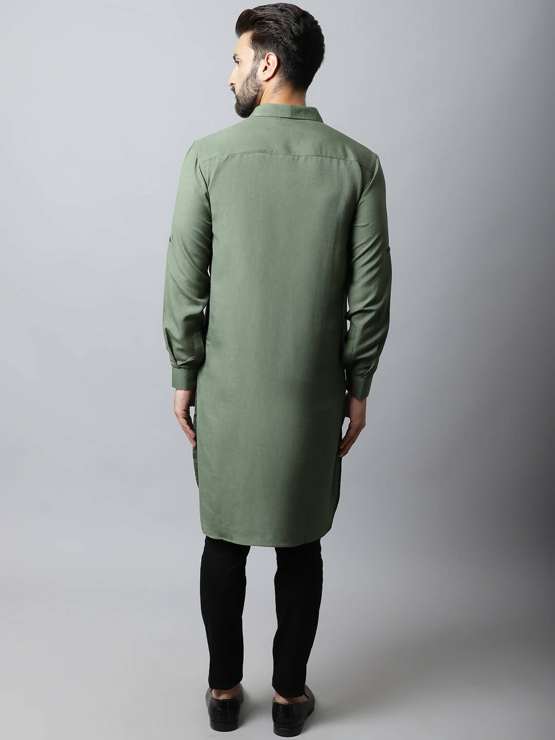 Even Apparels Green Color Linen Solid Men's Kurta With Shirt Collar (LN944) - Distacart