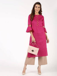 Thumbnail for Aniyah Cotton Criss Cross Bell Sleeves Magenta Straight Kurta (AN-144K)