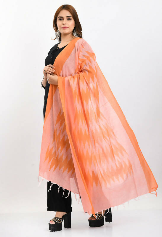 Mominos Fashion Moeza Women's Handloom Cotton Ikkat Orange Dupatta - Distacart