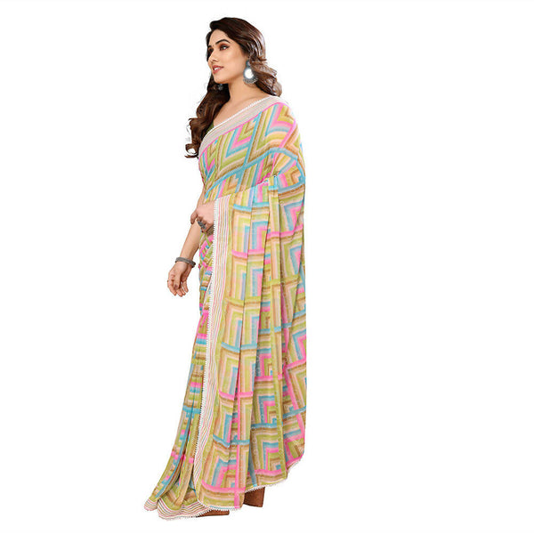 Women's Partywear Designer Green Georgette Fancy Saree - Satrangi - Distacart
