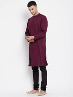 Thumbnail for Even Apparels Maroon Pure Cotton Men's Sherwani Kurta With Asymetrical Cut - Distacart