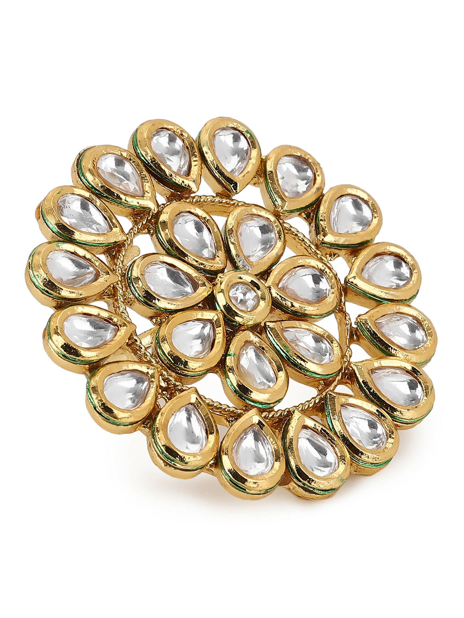 Gold-Plated White Kundan-Studded Adjustable Finger Ring - Ruby Raang - Distacart