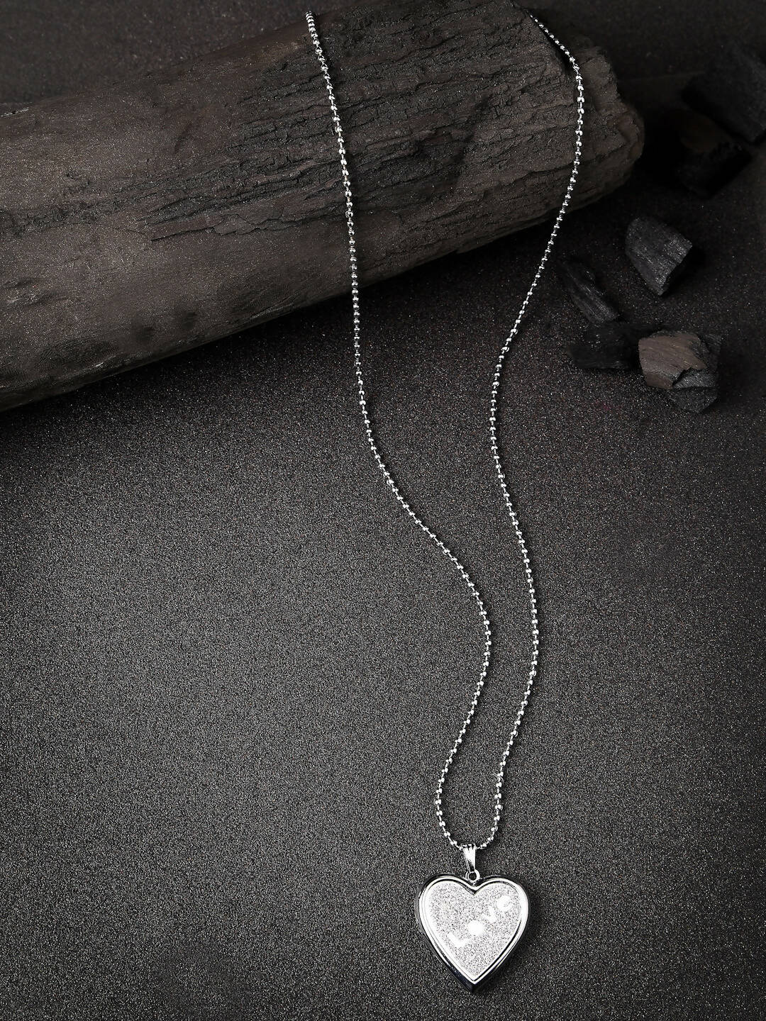 NVR Men Silver Plated Heart Shaped Pendent With Picture Frame And Chain - Distacart
