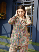 Thumbnail for Orange & Green Rayon Paisley & Floral Printed Top with Matching Bottom - Eesha - Distacart