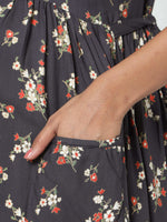 Thumbnail for Manet Short Sleeves Maternity Dress Floral Print With Concealed Zipper Nursing Access - Navy Blue - Distacart