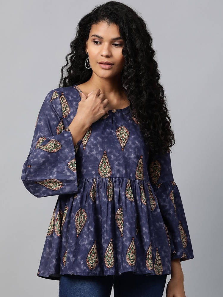 Yufta Navy Blue & Beige A-Line Top