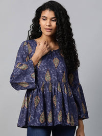 Thumbnail for Yufta Navy Blue & Beige A-Line Top