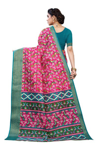 Thumbnail for Vamika Pink & Green Linen Jari Border Saree (JANKI PINK) - Distacart