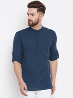 Thumbnail for Even Apparels Blue Color Men's Pure Cotton Kurta With Band Collar - Distacart