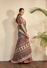 Thumbnail for Blue Bhagalpuri Silk Stripe printed with Stone Work & Hand Work Saree - Norita Nirvi - Distacart