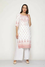 Thumbnail for Maai Rayon Hand Printed Kurta Off-White - Distacart