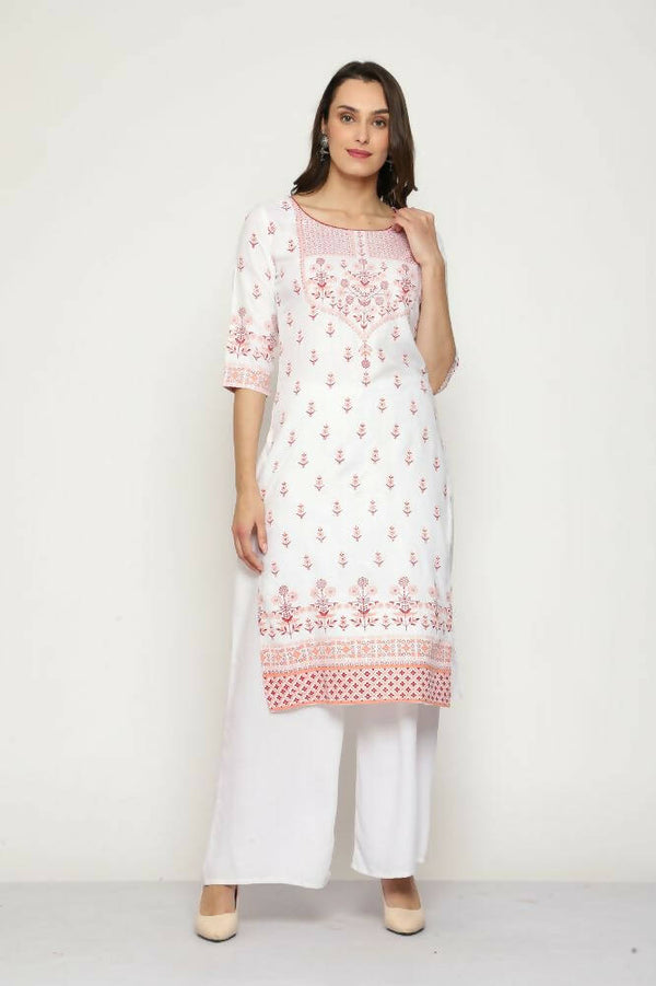 Maai Rayon Hand Printed Kurta Off-White - Distacart