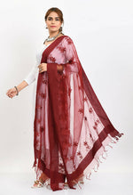 Thumbnail for Mominos Fashion Moeza Women's Orgenza All Over Chikan Work Maroon Dupatta - Distacart