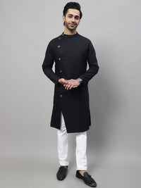 Thumbnail for Even Apparels Black Sherwani Kurta With Asymetrical Cut - Distacart