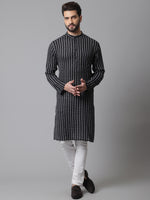 Thumbnail for Even Apparels Black Pure Cotton Kurta With Band Collar - Distacart