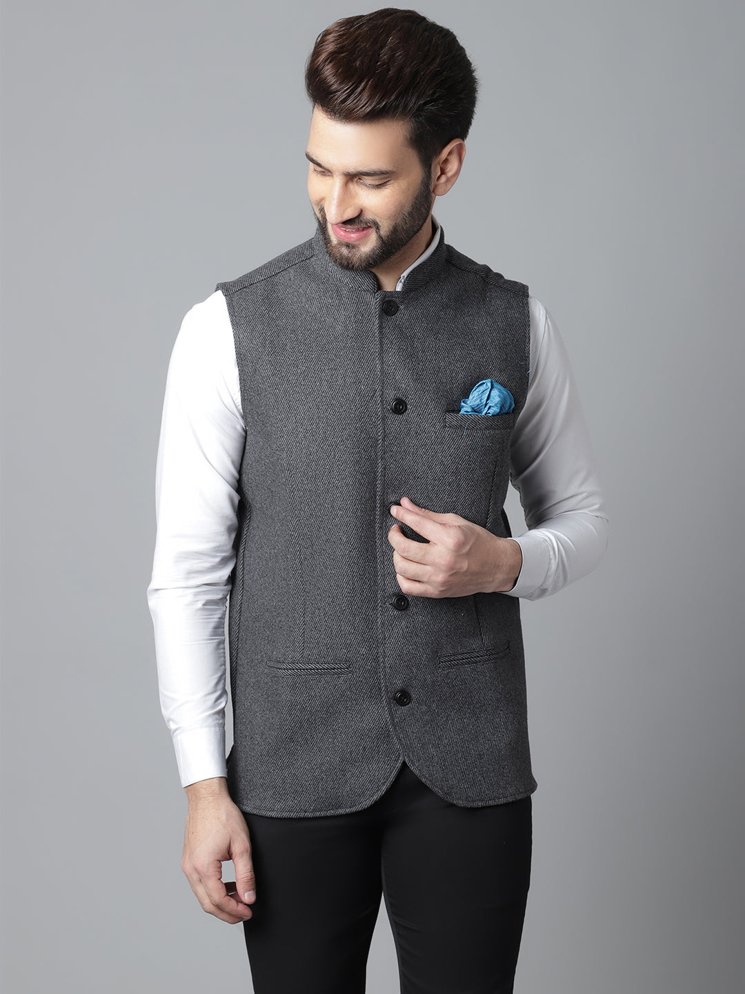 Even Apparels Men's Grey Pure Wool Nehru Jacket - Distacart