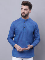 Thumbnail for Even Apparels Blue Pure Cotton Short Kurta With Band Collar - Distacart
