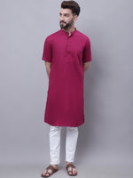 Thumbnail for Even Apparels Maroon Pure Cotton Short Sleeves Kurta With Band Collar - Distacart