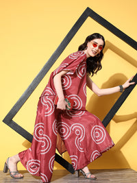 Thumbnail for InWeave Women's Maroon Bandhani Motif One Shoulder Palazzo Set - Distacart