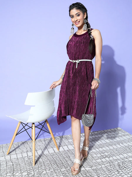 InWeave Women's Wine Pleated Dress - Distacart