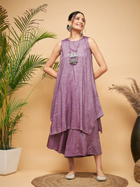 Thumbnail for InWeave Women's Mauve Lurex Short Pallazo Kurta Set - Distacart