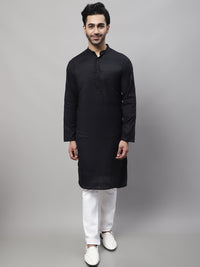 Thumbnail for Even Apparels Black Pure Cotton Kurta With Band Collar - Distacart