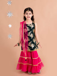 Thumbnail for Girls Floral Printed Panelled Kurti With Skirt With Dupatta - Mini Marvels - Distacart