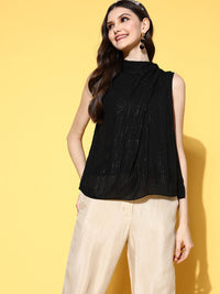 Thumbnail for InWeave Women's Black Lurex Tie Up Top - Distacart