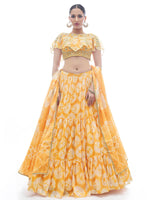 Thumbnail for Myra Yellow Jaquard Embroidered Designer Lehenga - Distacart
