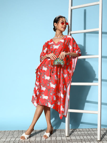 InWeave Women's Bright Pink Indian Bull Print Kaftan - Distacart