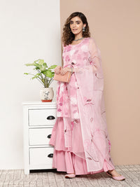 Thumbnail for InWeave Women's Pink Printed Chintz Tiered Sharara Set With Dupatta - Distacart
