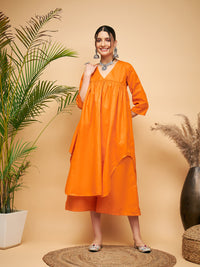 Thumbnail for InWeave Women's Orange Flared Kurta Palazzo Set - Distacart