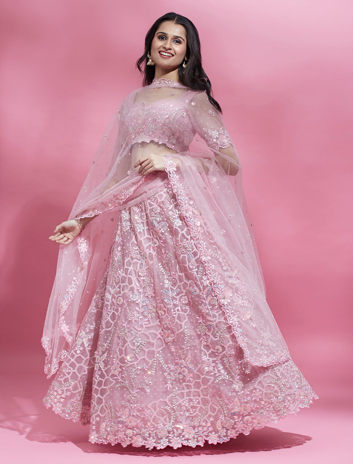 House of Panchhi Pink Color Net Sequins Work Lehenga - Distacart