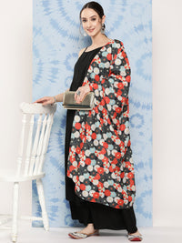 Thumbnail for InWeave Women's Black Strappy Set With White Red Round Motif Dupatta - Distacart