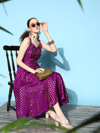 Thumbnail for InWeave Women's Wine Gold Small Boota Long Dress - Distacart