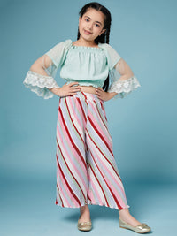 Thumbnail for Girls Square Neck Top With Striped Palazzos - Mini Marvels - Distacart