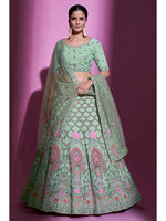 Thumbnail for Myra Pista Green Georgette Embroidered Designer Lehenga Choli - Distacart