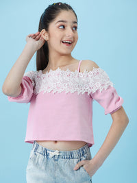 Thumbnail for Girls Cold-Shoulder Sleeves Cotton Crop Top - Mini Marvels - Distacart